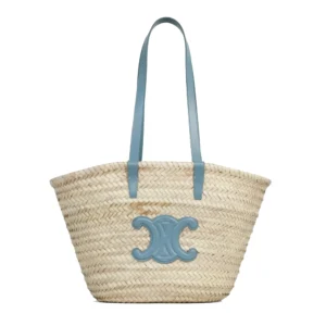 MEDIUM TRIOMPHE CELINE CLASSIC PANIER IN PALM LEAVES AND CALFSKIN DENIM
